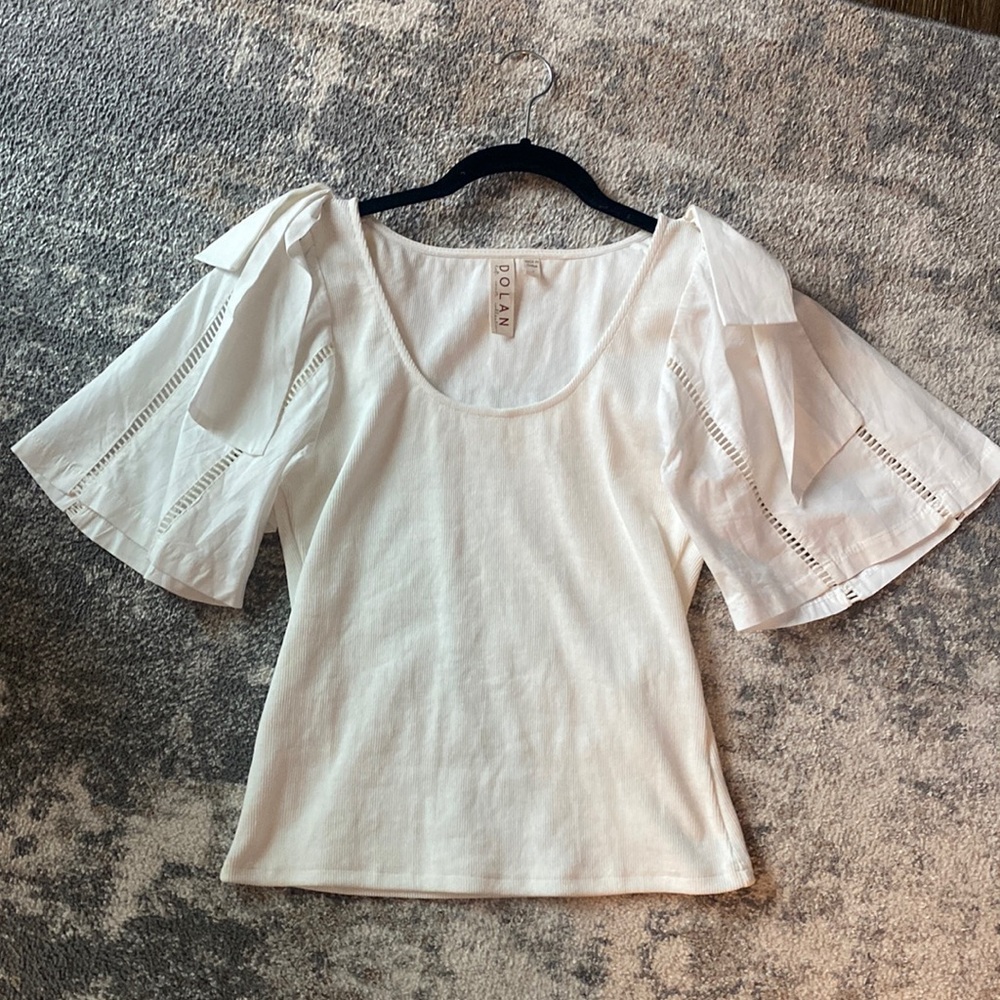 Dolan from Anthropologie cropped white top with gorgeous eyelet bow sleeves!